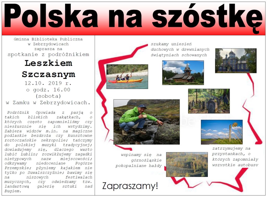 plakat spotkania z podróżnikiem szczasnym